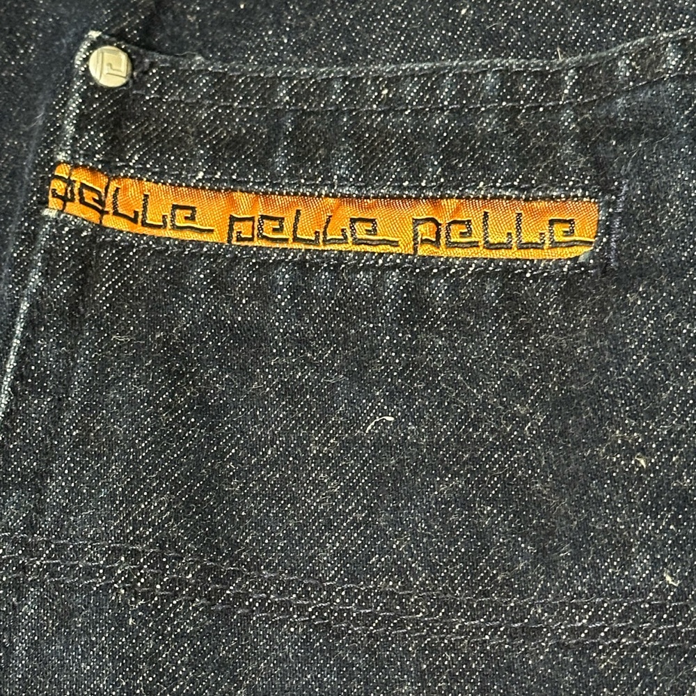 Pelle Pelle Men's Dark Blue Denim Jeans with Orange Accent